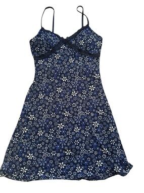 Y2K Women’s Navy Floral Lace-Trim Slip Dress